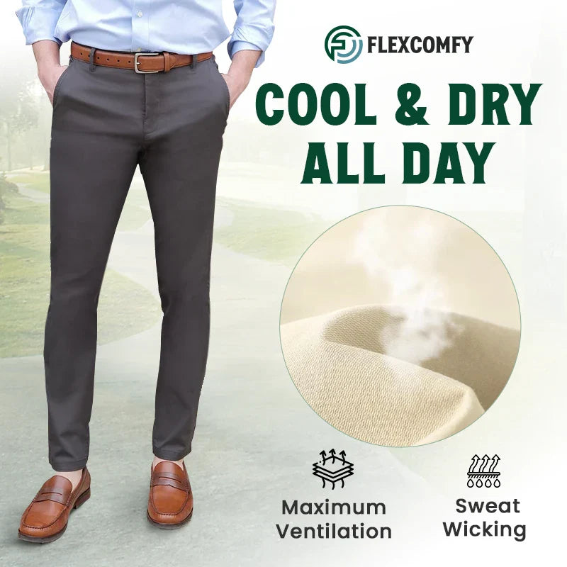 FlexComfy - Men's High Waist Straight Fit Stretch Khakis